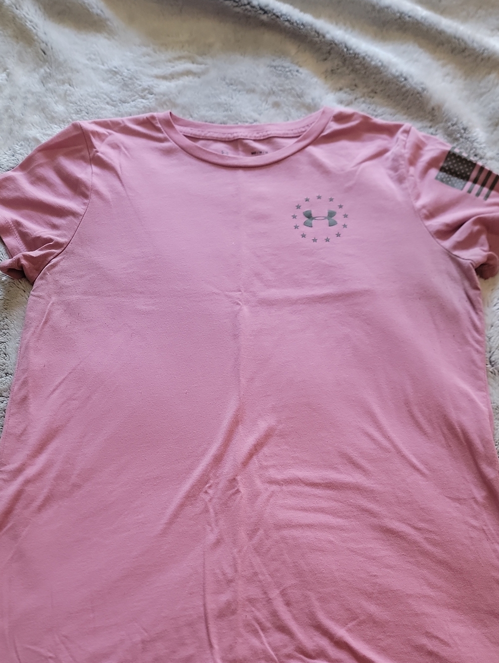 Under Armour Pink Short Sleeve Crew Tee with Flag Sleeve Accent